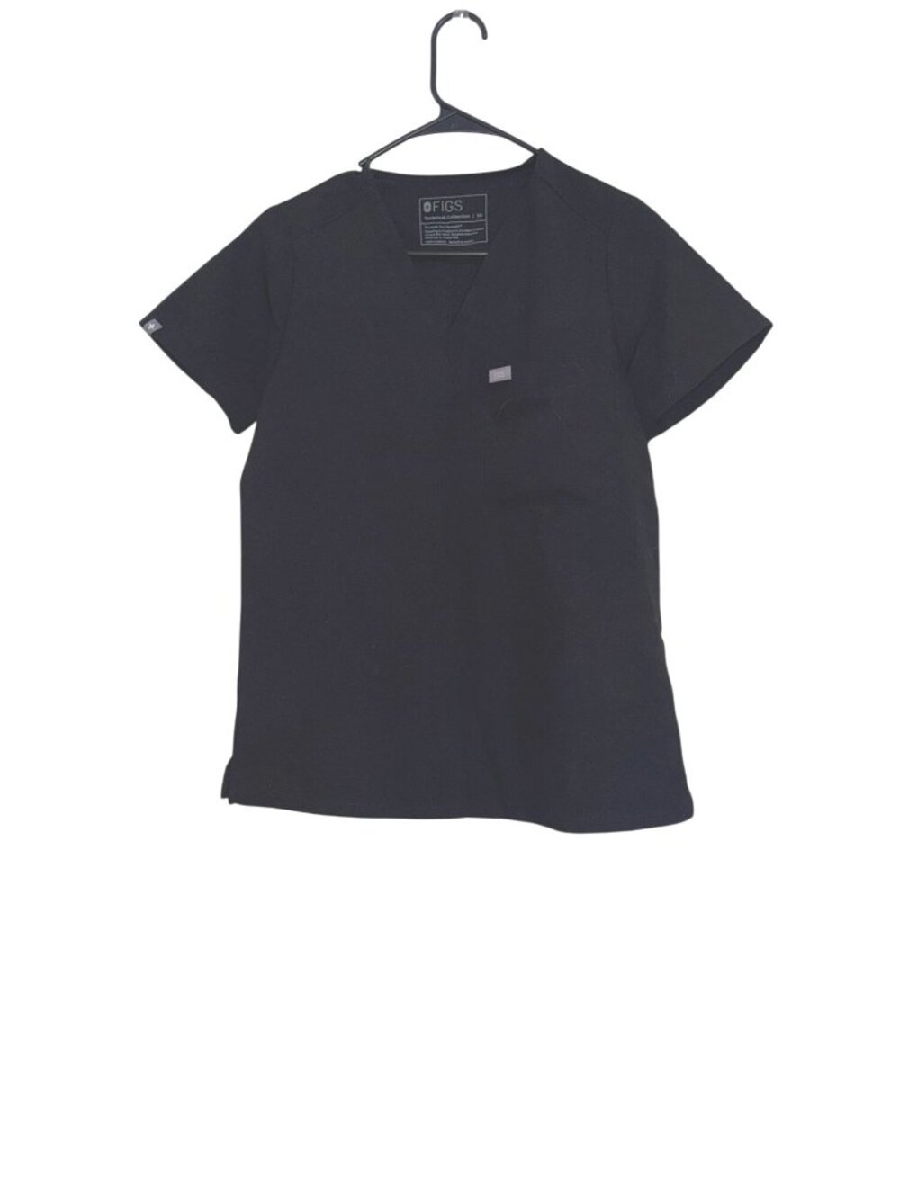 Figs Black Scrub Top XS V-Neck Short Sleeve Technical Collection